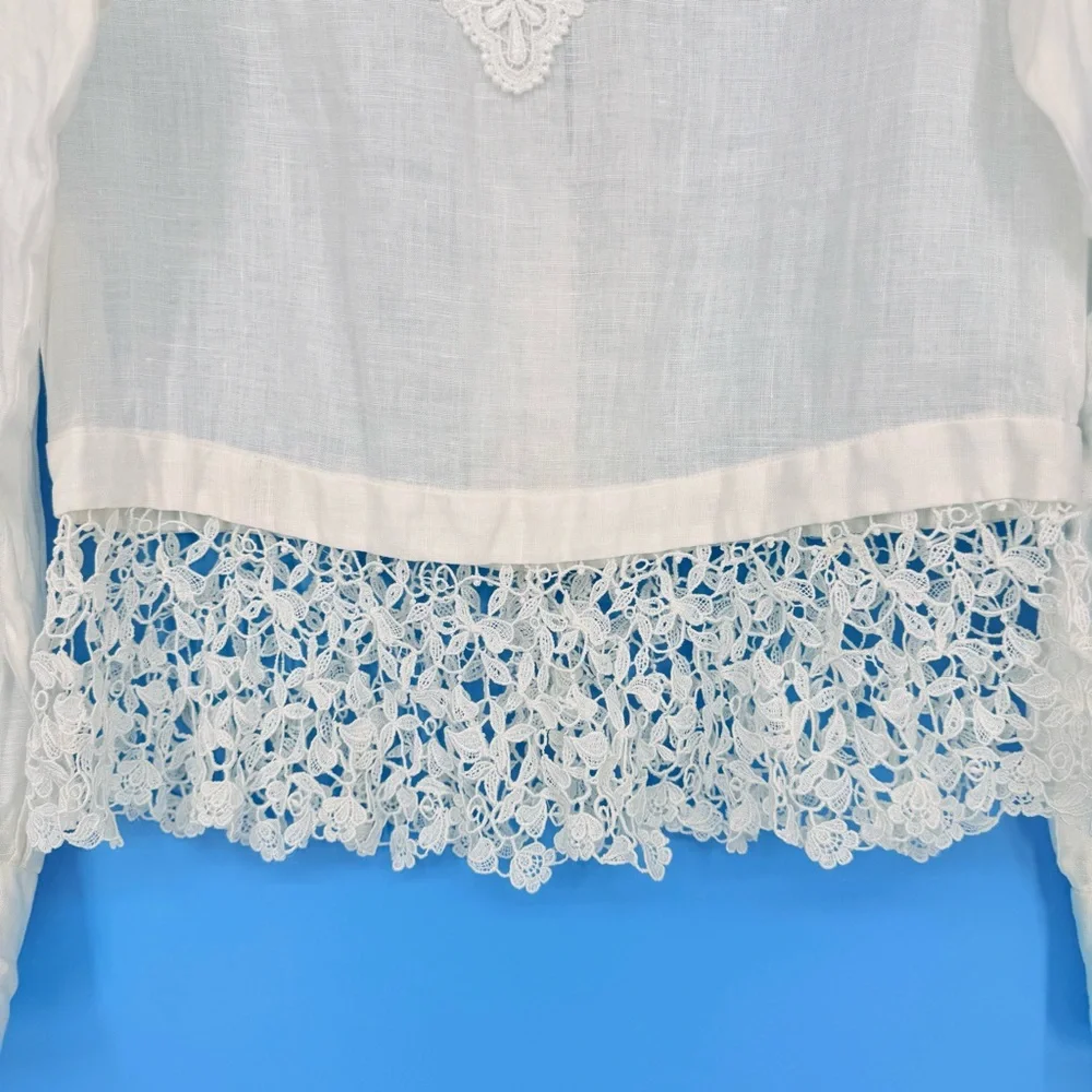 Vintage Cloak of Many Colors White Linen Lace Blouse Cottagecore Victorian Top 4 - Picture 5 of 13
